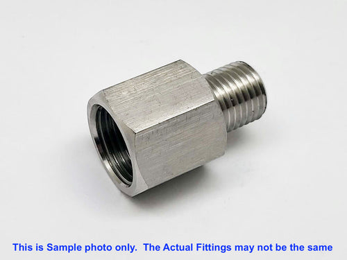 Stainless steel 1/4 inch NPT female to BSP G 3/4 inch male sensor adaptor fitting for hydraulic or pneumatic connections.