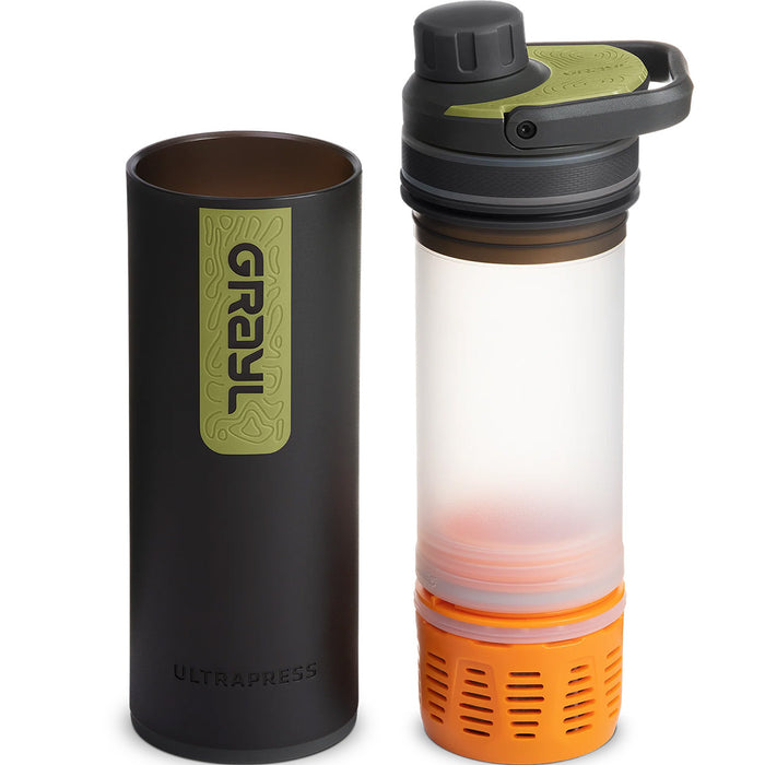 Black Camo, bottle and press separated