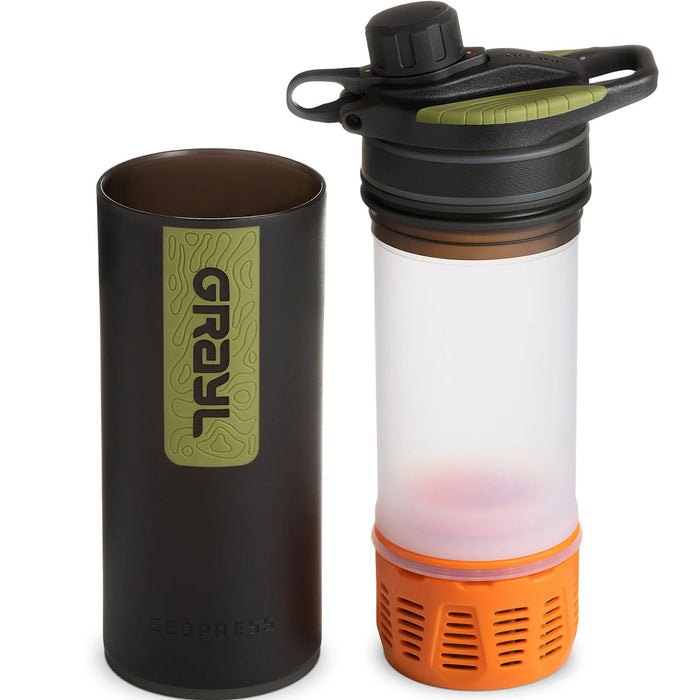Black Camo, bottle and press separated