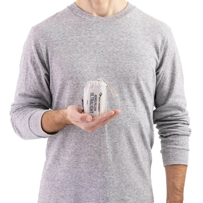 Large packed and held in hand as an idea of stowed size