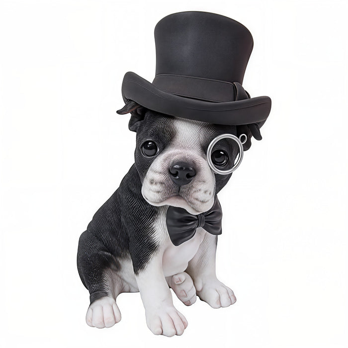 BOSTON TERRIER™ – TOP HAT, SPECTACLE & BOW TIE STATUE – 87702-B