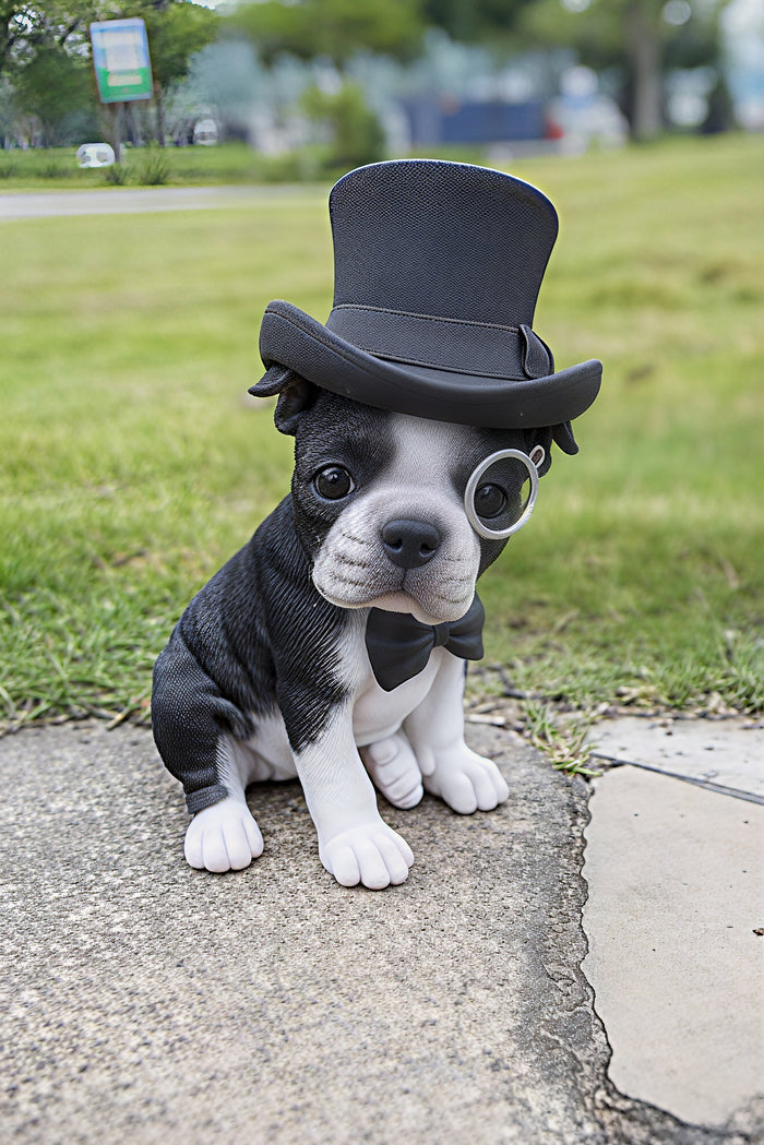 BOSTON TERRIER™ – TOP HAT, SPECTACLE & BOW TIE STATUE – 87702-B