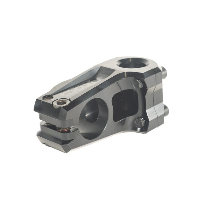The Colony Official Front Load Stem (22.2mm Clamp), finished in black anodized 7075T6 alloy with visible bolts and precision CNC machined details, is photographed on a white background.