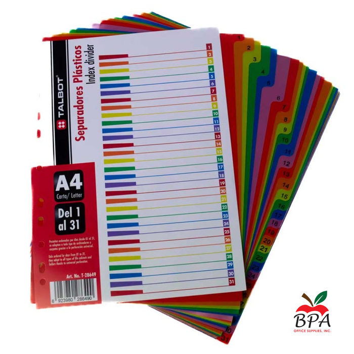 Index Dividers •  Separadores con tabs numericos 1-31