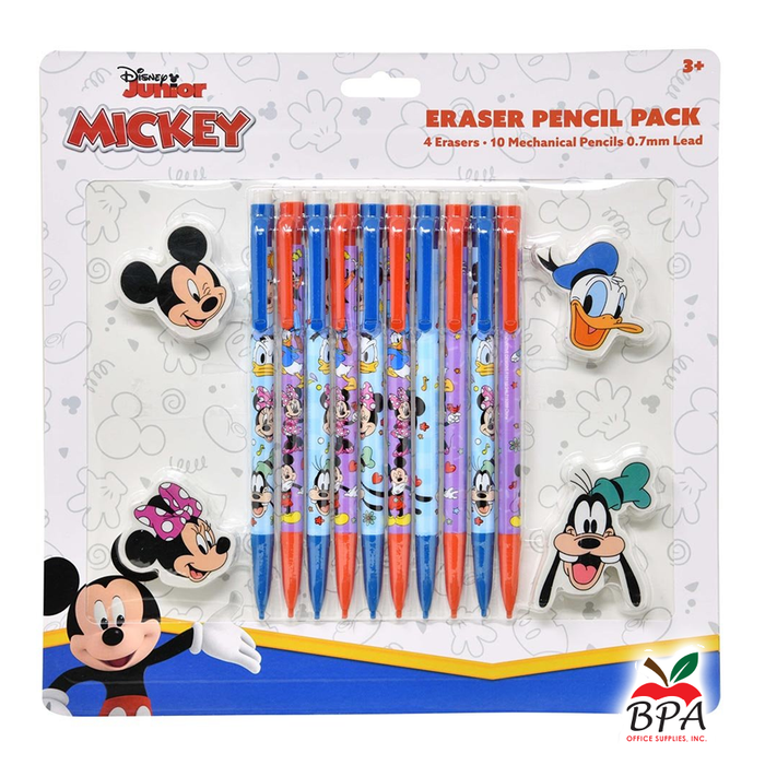 Mickey & Minnie • Lápiz mecánico 0.7mm (set de 10 + 4 gomas de borrar)