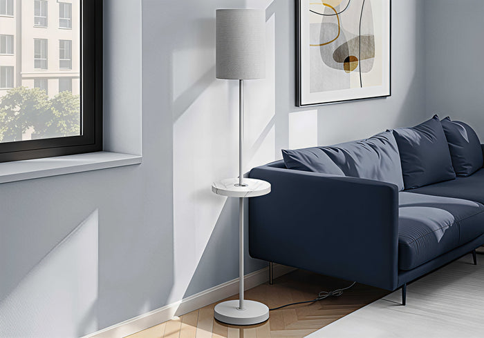 MODENA VAULT™ – FLOOR LAMP WITH MARBLE-LOOK SHELF & USB – I 9692
