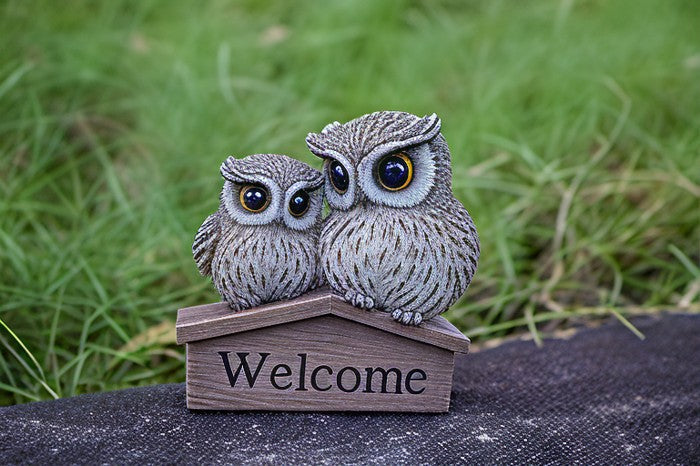 MOTHER & BABY OWL™ – WELCOME SIGN GARDEN STATUE – 87717-G