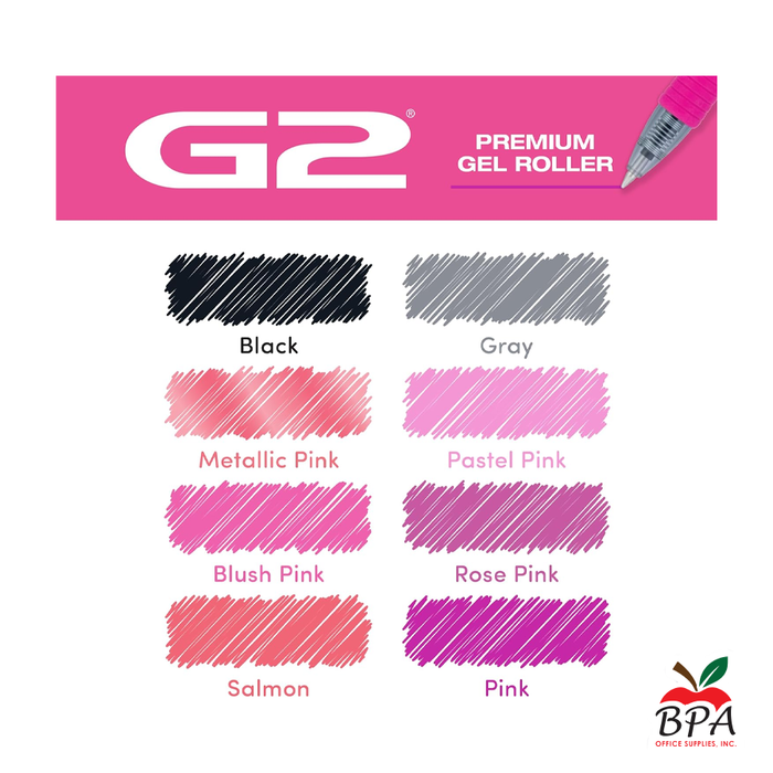 Pilot •  Bolígrafos G2 - Gel Fine - Retractable (pk/8 - asst pink colors)