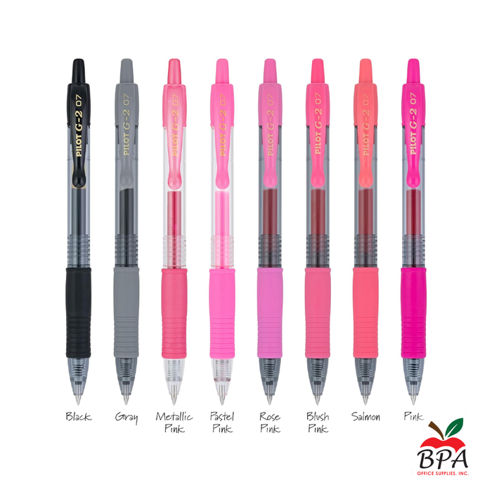 Pilot •  Bolígrafos G2 - Gel Fine - Retractable (pk/8 - asst pink colors)