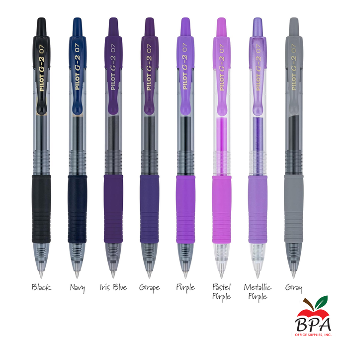 Pilot •  Bolígrafos G2 - Gel Fine - Retractable (pk/8 - asst purple colors)