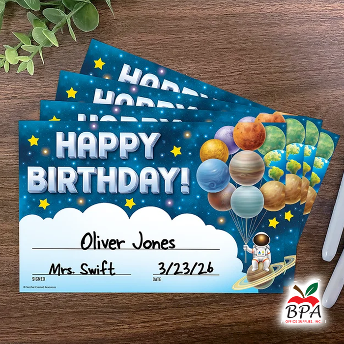 Teacher Created Resources • Certificados "Outer Space Crew - Happy Birthday Awards"
