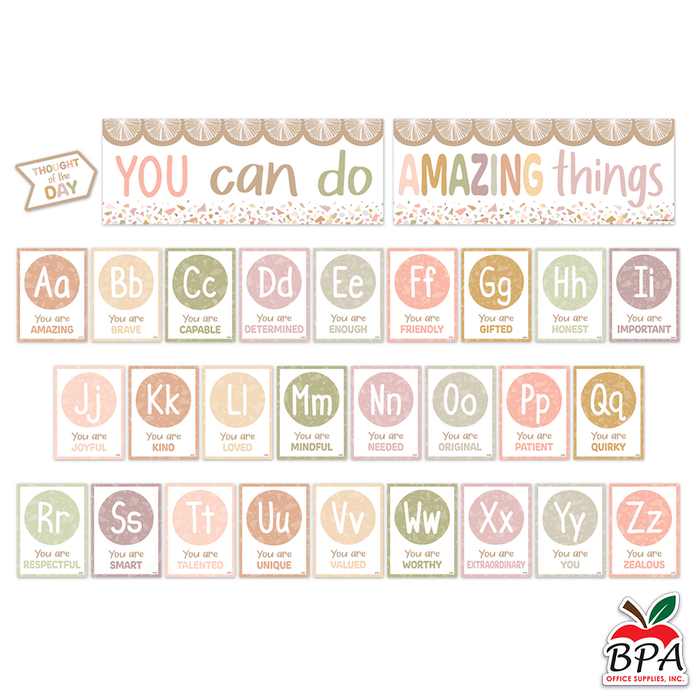 Teacher Created Resources • Set-decorativo "Terrazzo Tones - Alphabet Affirmations"