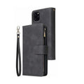 Zipper Wallet Mobile Phone Case for iPhone 7Plus/ 8Plus with Wrist Strap Black