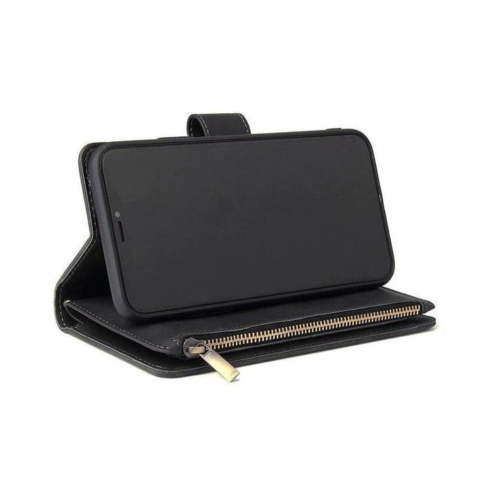 Zipper Wallet Mobile Phone Case for iPhone 7Plus/ 8Plus with Wrist Strap Black