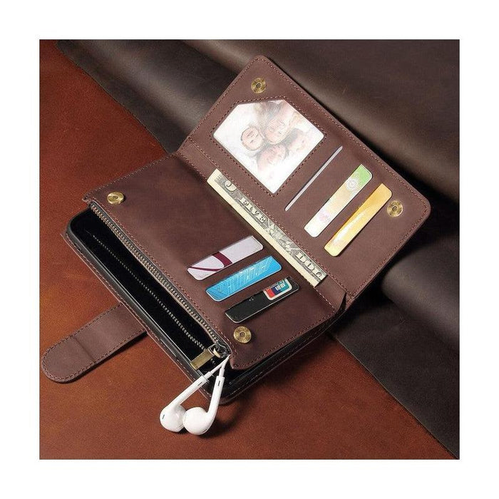 Zipper Wallet Mobile Phone Case for iPhone 7Plus/ 8Plus with Wrist Strap Black