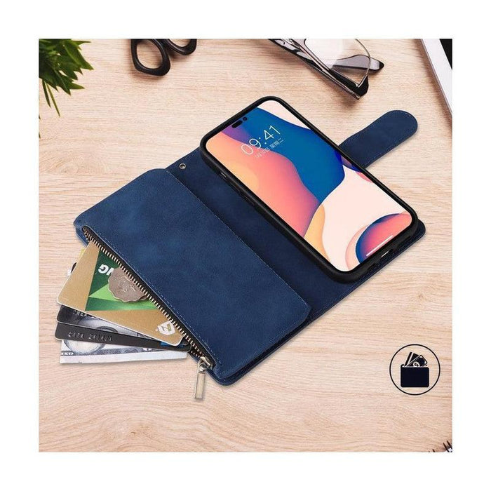 Zipper Wallet Mobile Phone Case for iPhone 7Plus/ 8Plus with Wrist Strap Black